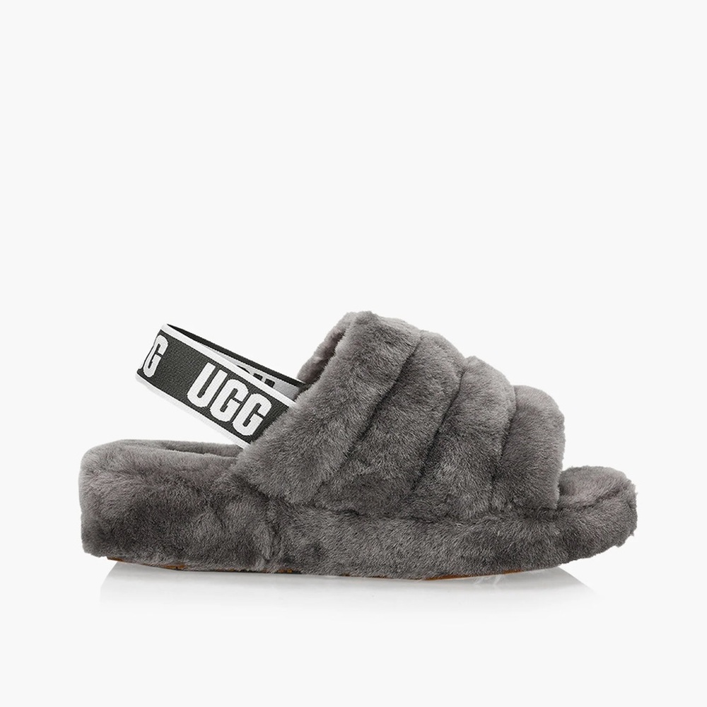 UGG Gray Fluff Yeah Slide Sandals with Logo Slingback size 7
